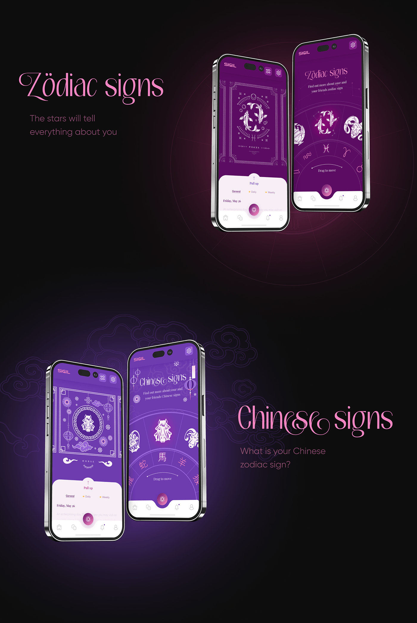 Mobile app tarrot zodiac Astrology Horoscope palmistry hand Magic   fantasy UI/UX