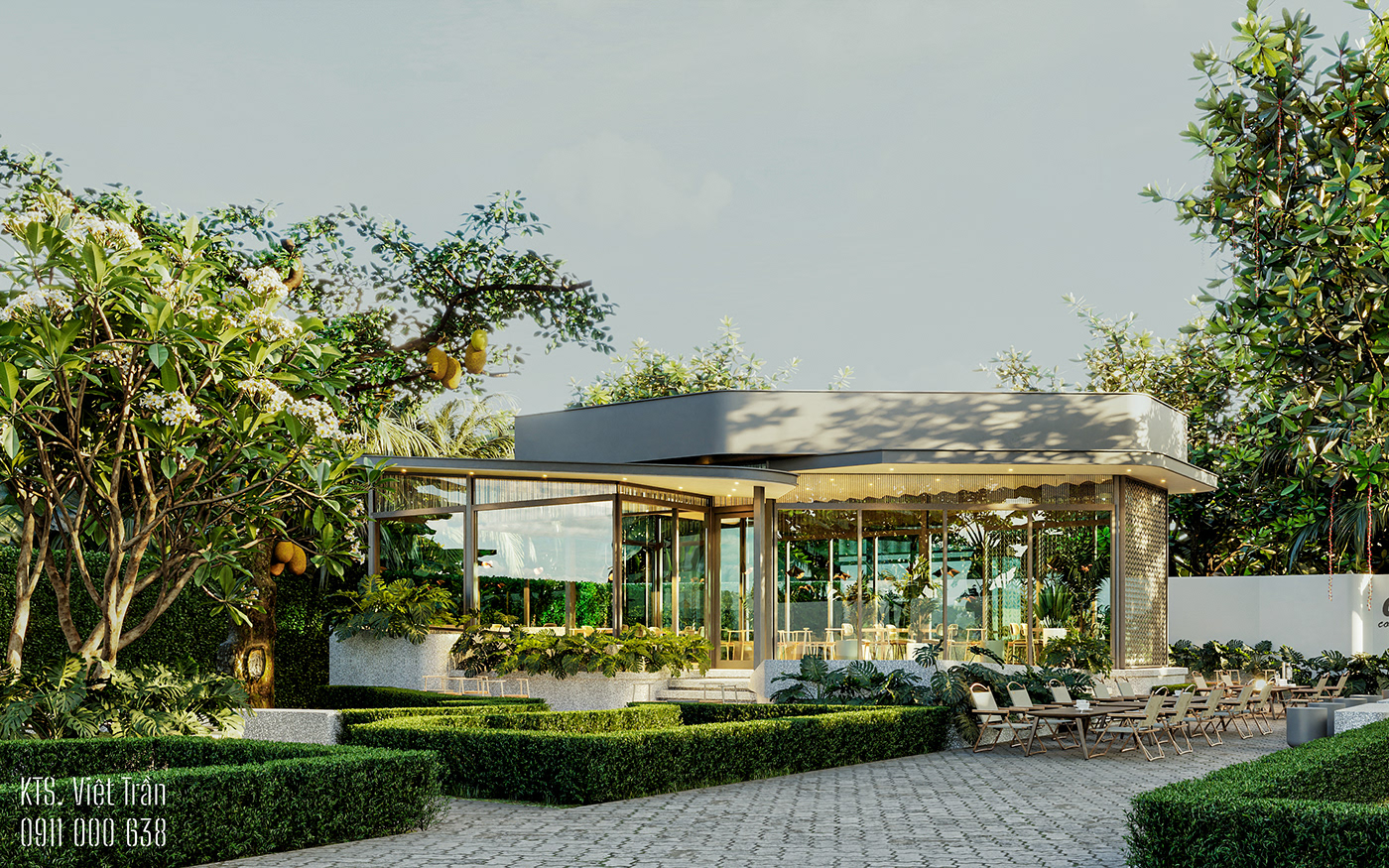 Outdoor Landscape coffee shop architecture Render