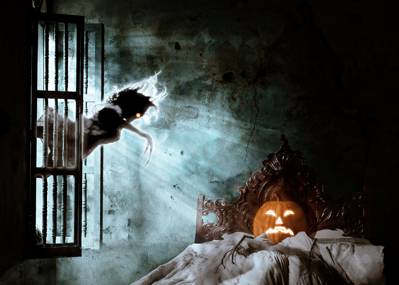 creature dark Digital Art  fantasy Halloween horror ILLUSTRATION  Matte Painting monster pumpkin