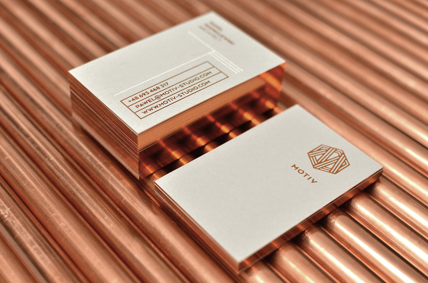 copper branding Business Cards astronauts collage Negation motiv pipes
