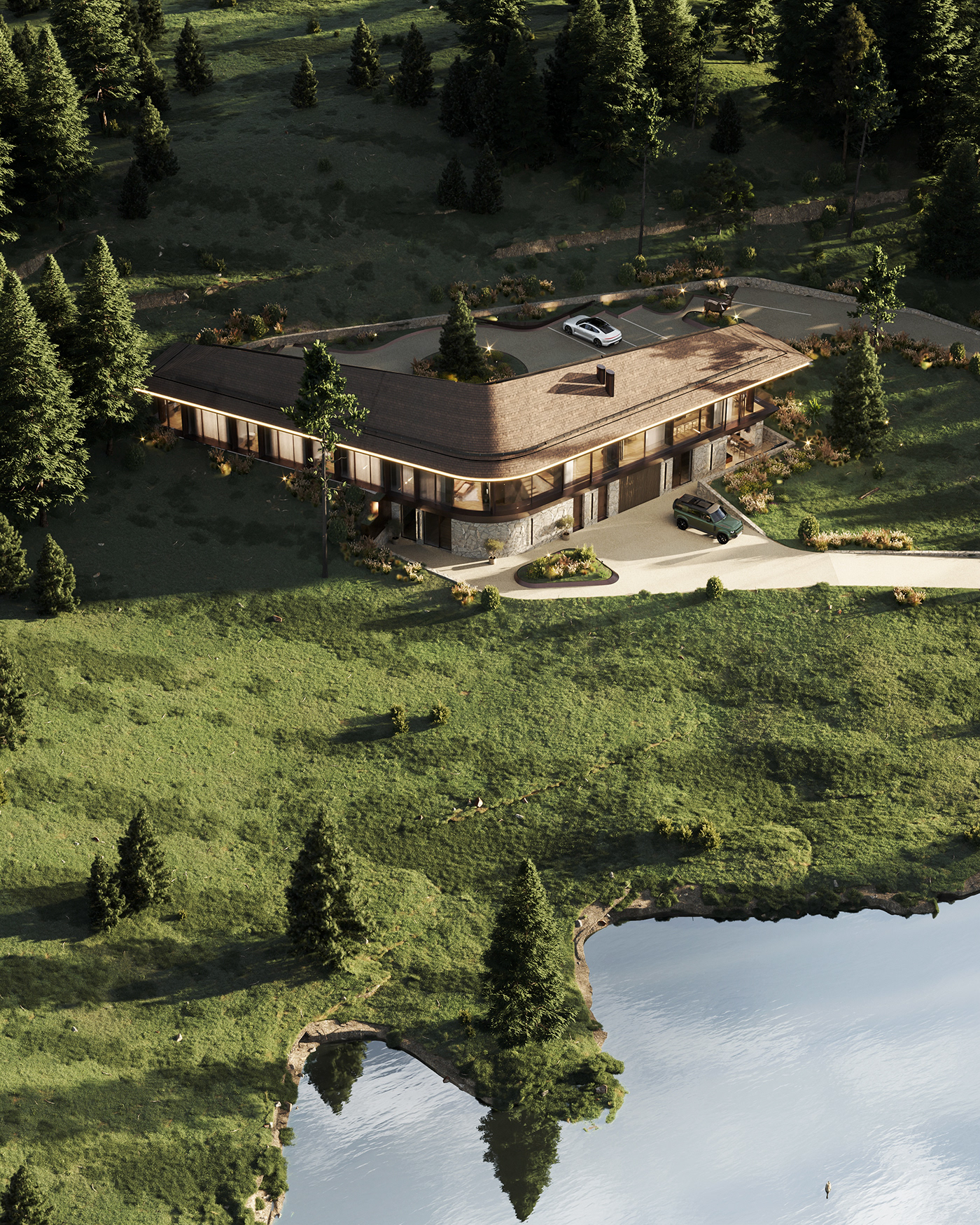 3D architecture archviz cabin CGI exterior forest Render visualization woods