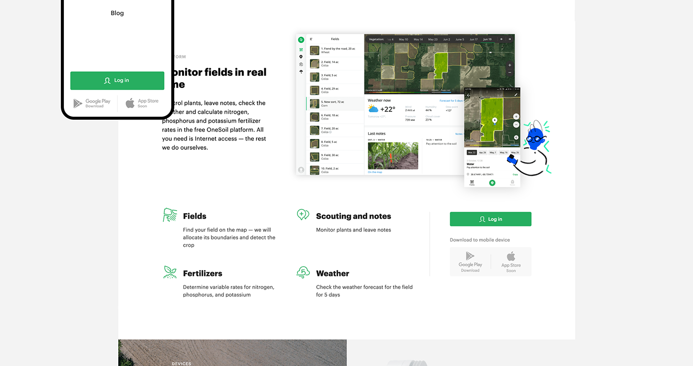 agriculture farm ILLUSTRATION  landing page onesoil Right Studio UI/UX user interface Web Design  Website