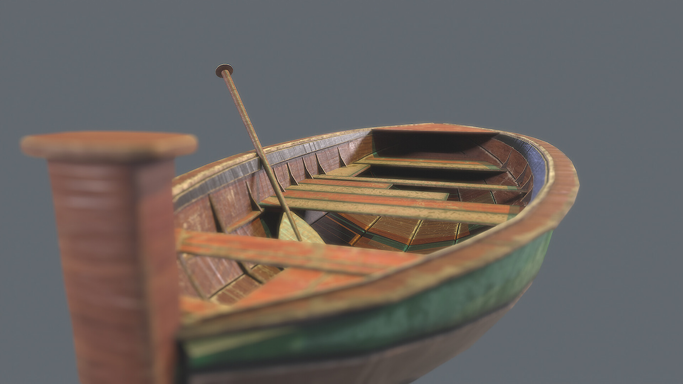 rowing boat wooden Noai detailing digital 3d model