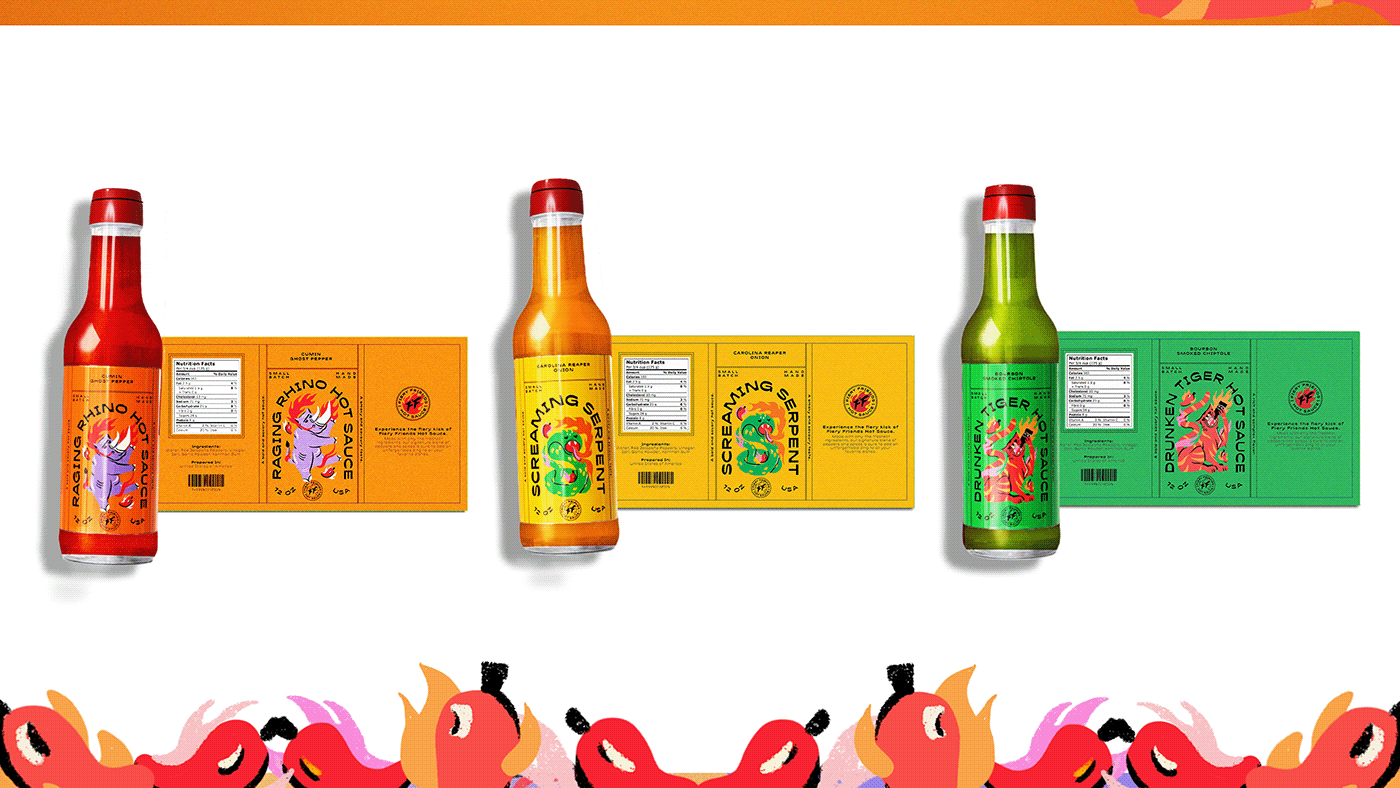 Packaging graphic design  Brand Design brand identity design hot sauce illustrations packagingdesign Bold Designs Packaging Illustrations 