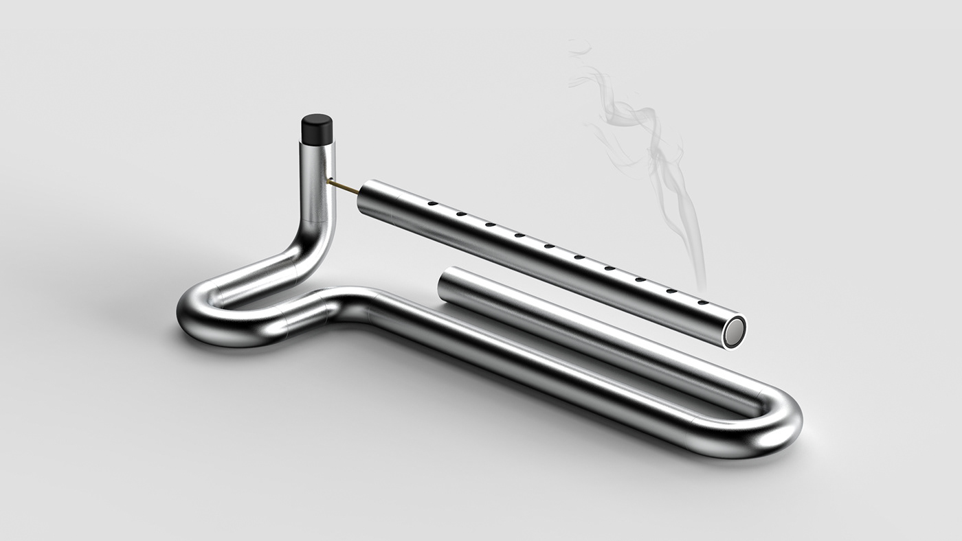 Incense minimal simple modeling chrome Mockup smoke magnet levitating concept