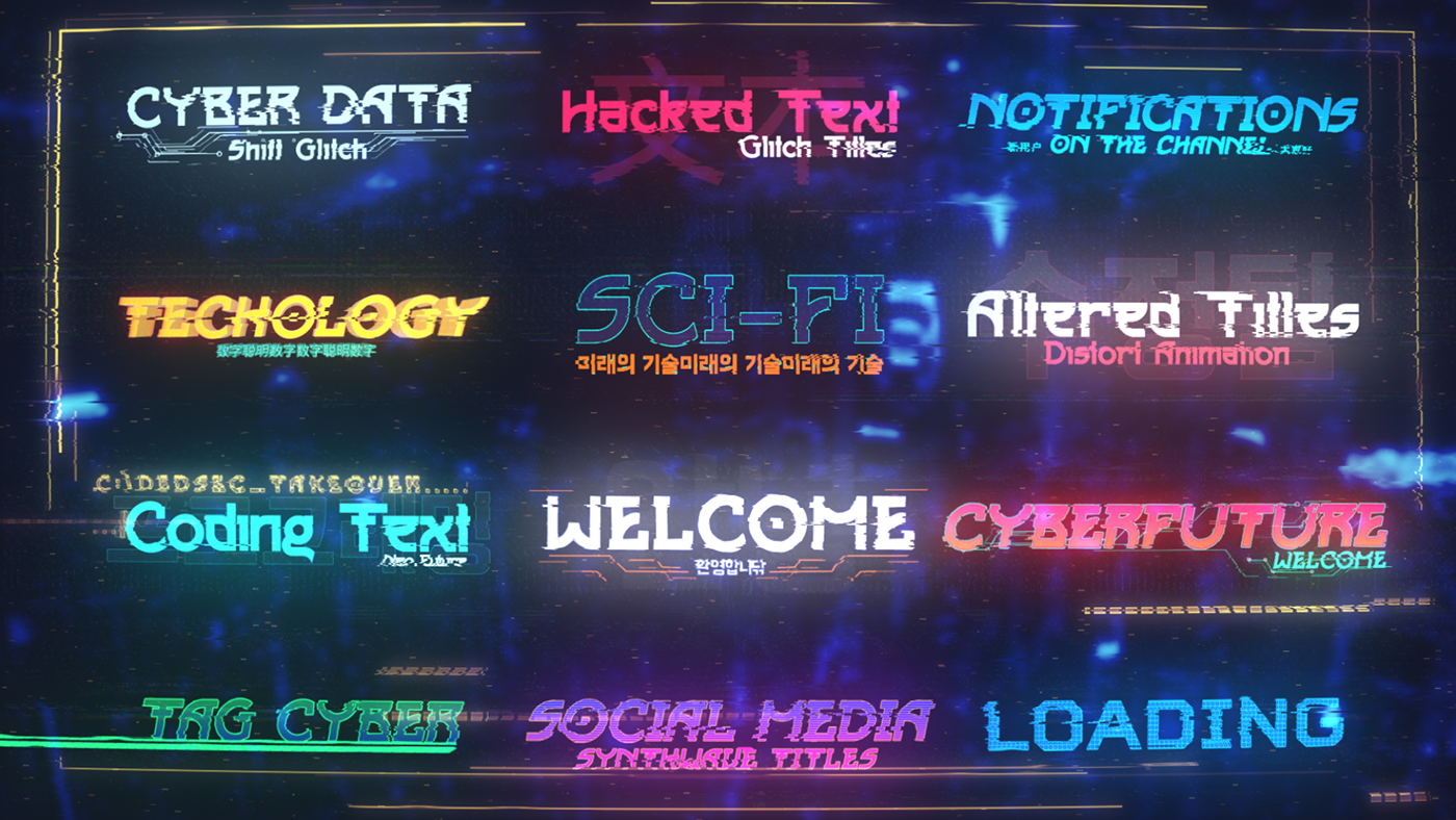 Cyberpunk Glitch titles vhs Retro Synthwave game Interface HUD logo