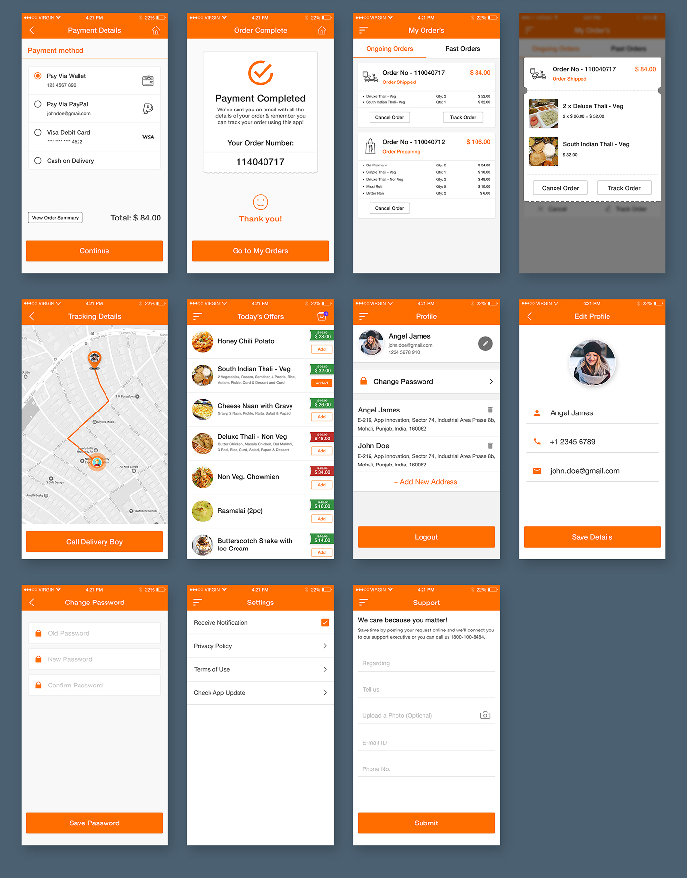 Tracking details. Order food app UI. Restaurant UI. Admin. Order orders UI. Cancel order UI.