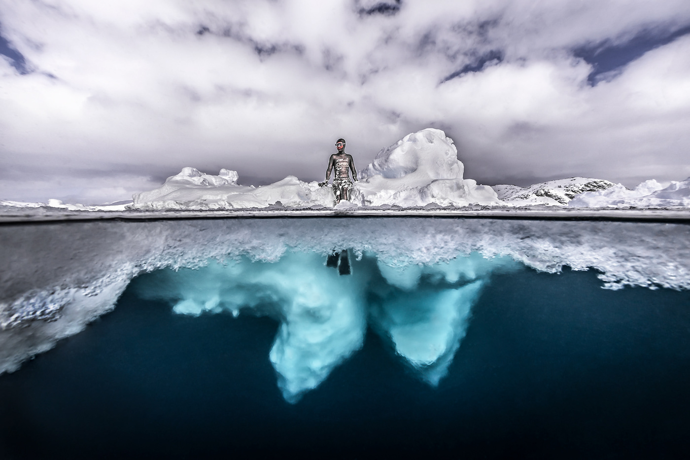 iceberg Greenland ice freediver underwater Arctic Pole diving freediving