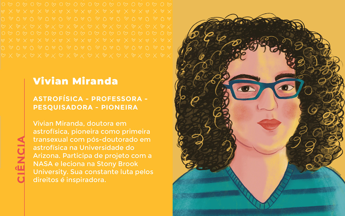 An illustrated portrait of Vivian Miranda, a brazilian transgender astrophysicist and researcher.