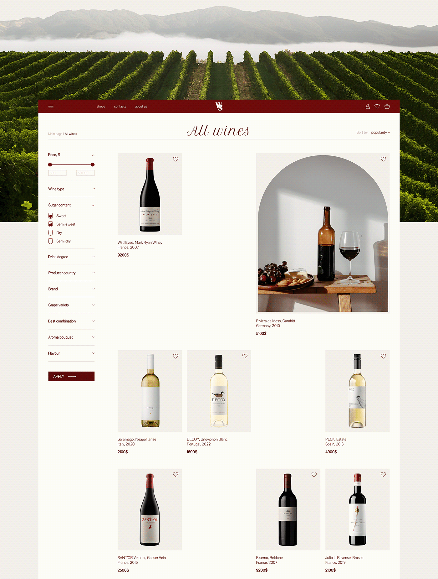 wine Wine shop website Online shop Figma Website ux/ui photoshop design Interface Minimalism