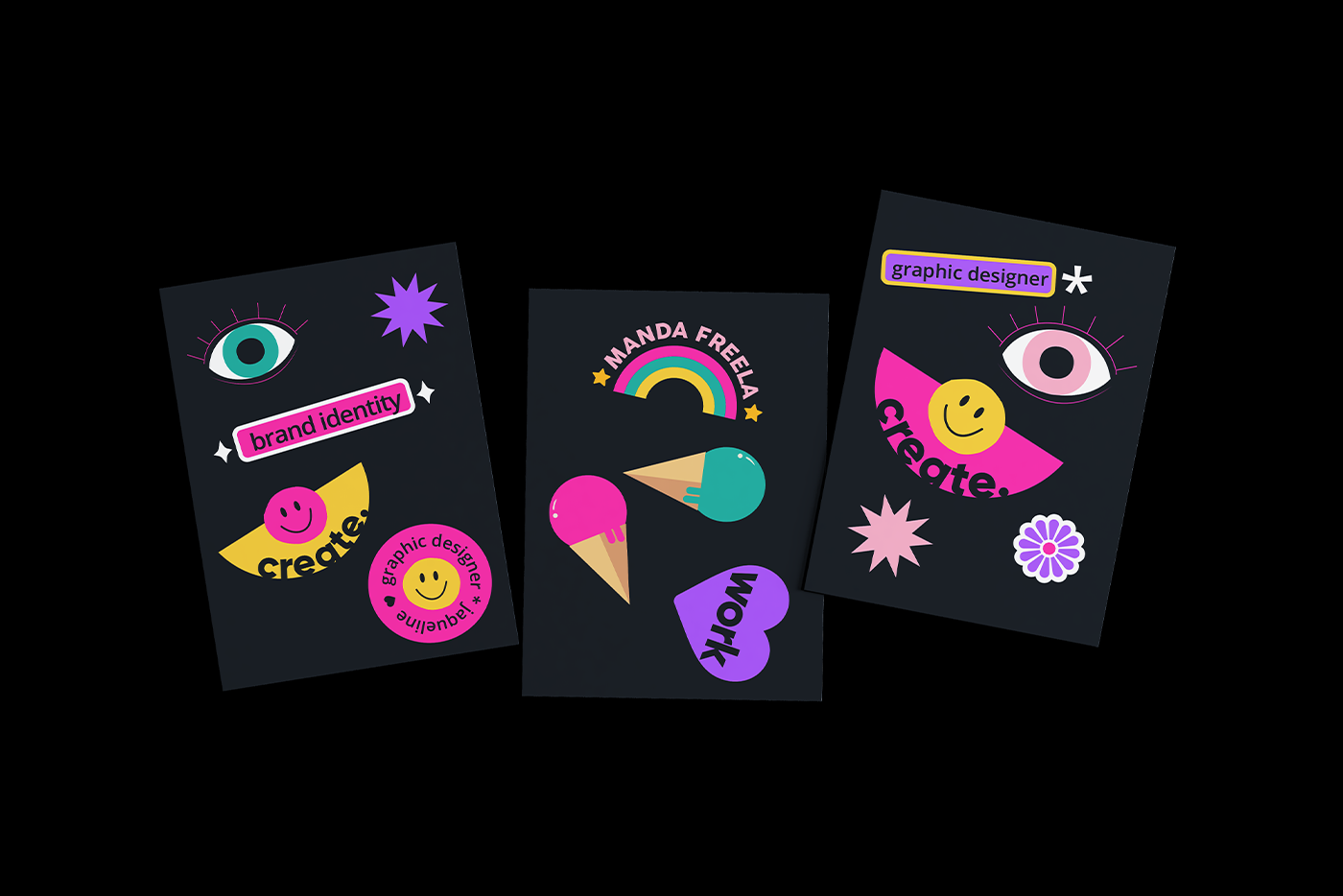 brand bussiness card CV identidade visual identity Logo Design neon personal branding stickers type