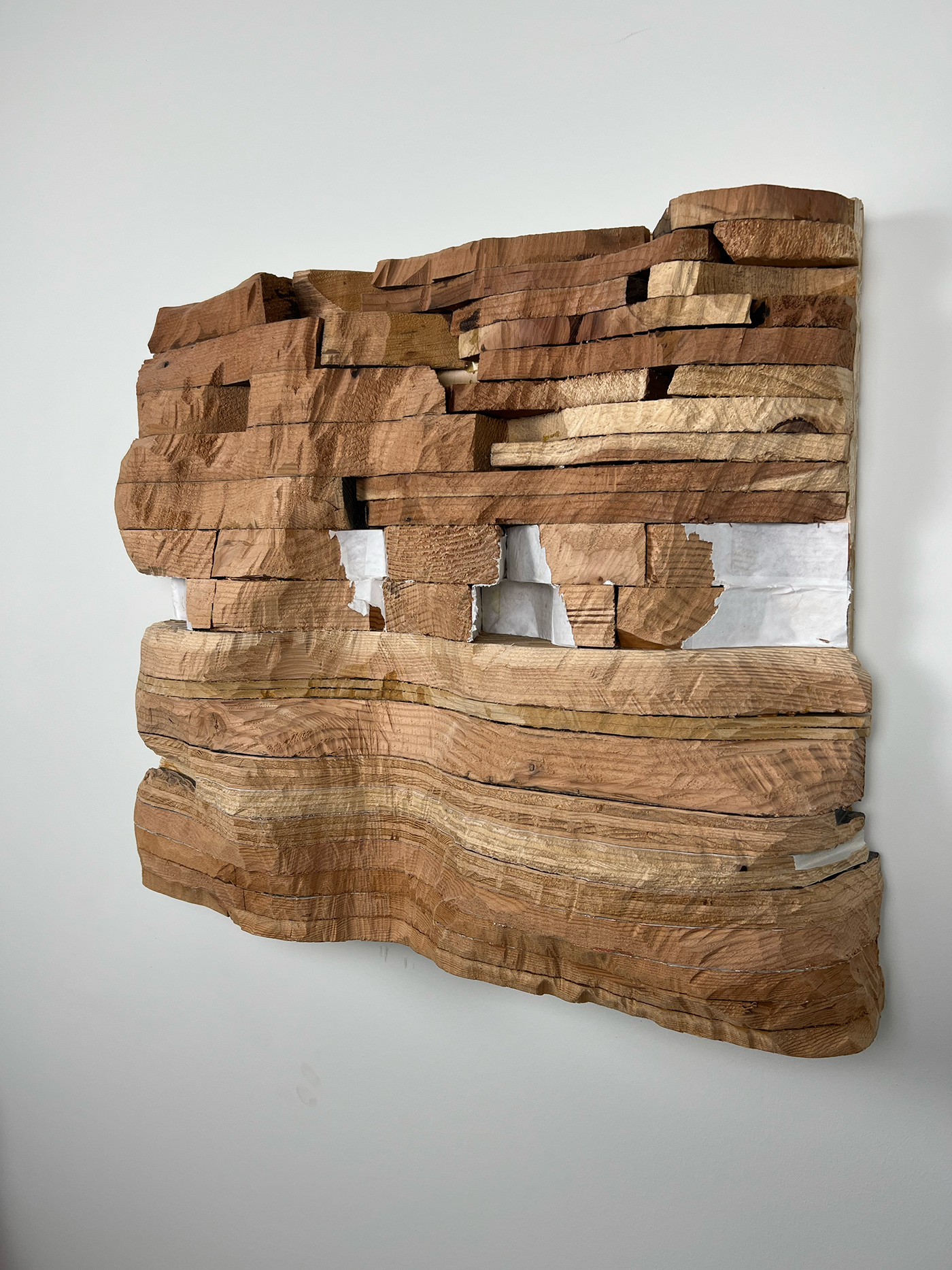 sculpture fine art layers reclaimed wood carved wood relief Abstract Art wall sculpture