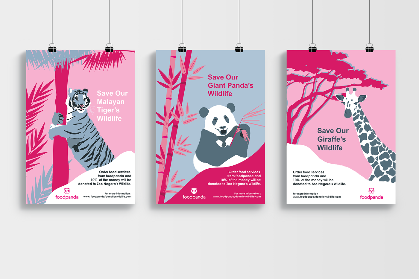 Advertising  campaign CSR foodpanda fundraising ILLUSTRATION  malaysia pink series of ads