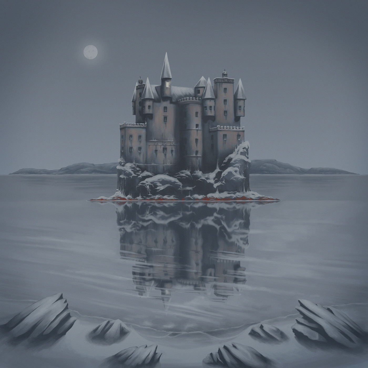 ILLUSTRATION  painting   environment Castle lake winter Landscape towen architecture fantasy