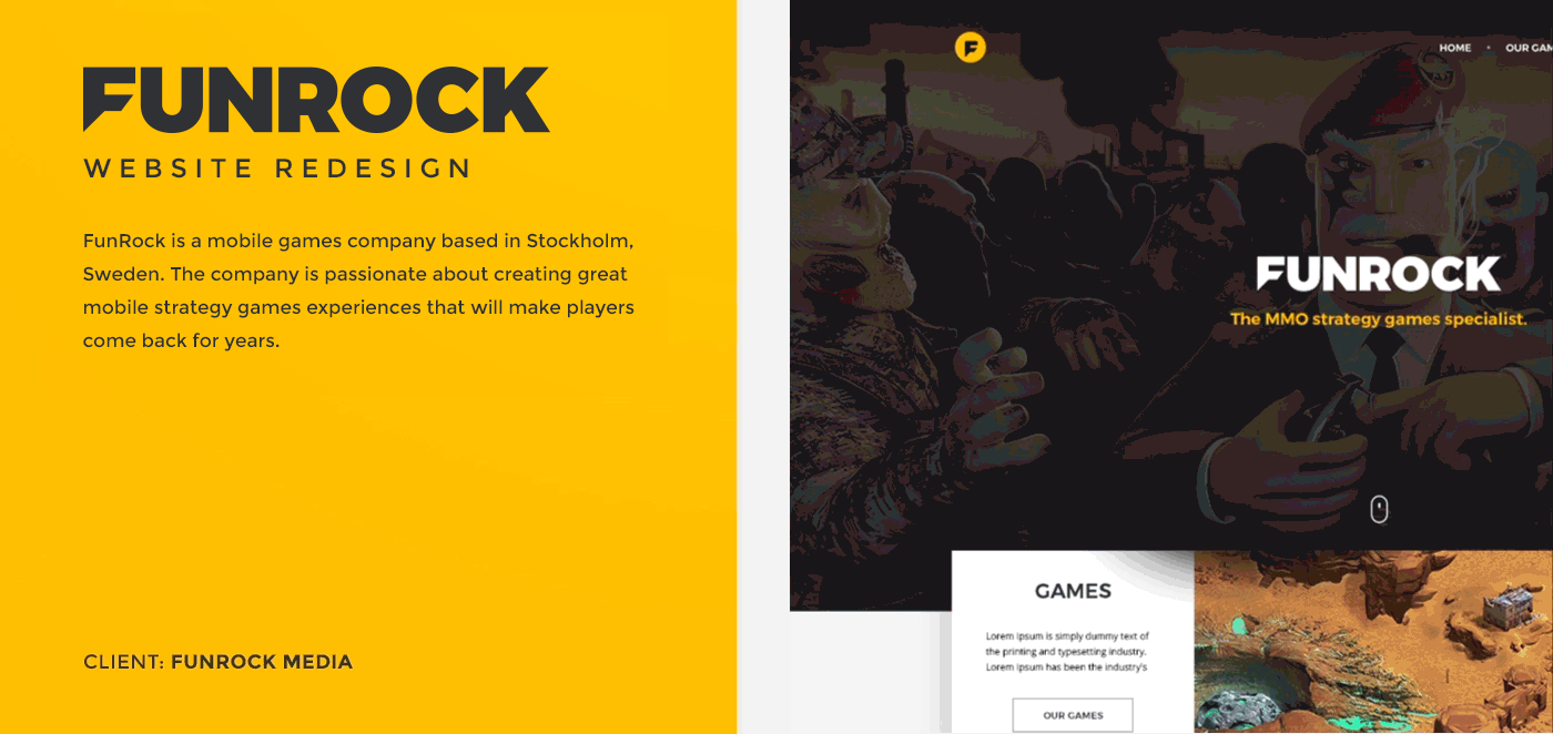 redesign ux UI White yellow gray design Gaming funrock Entertainment interaction