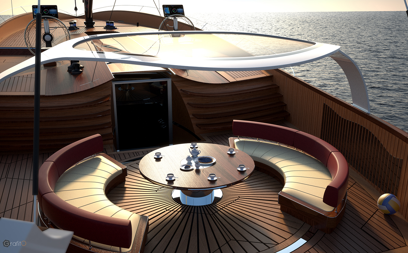 yacht sailing graphite Ocean design industrial design  3D 3d modeling Render visualization