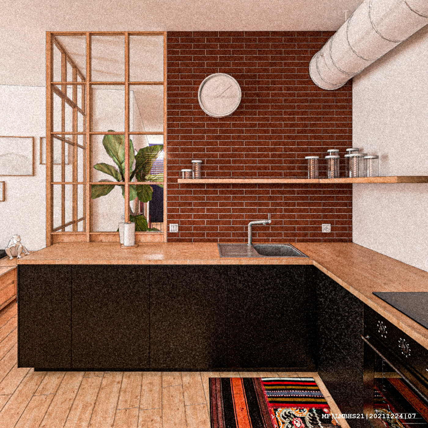 3D apartment archviz Interior milan muji Seletti wood