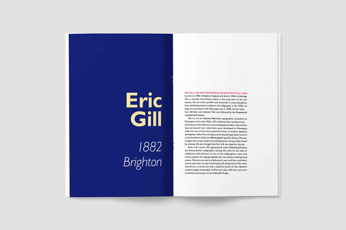 Gill Sans design book editorial san serif type Layout specimen Gill sans
