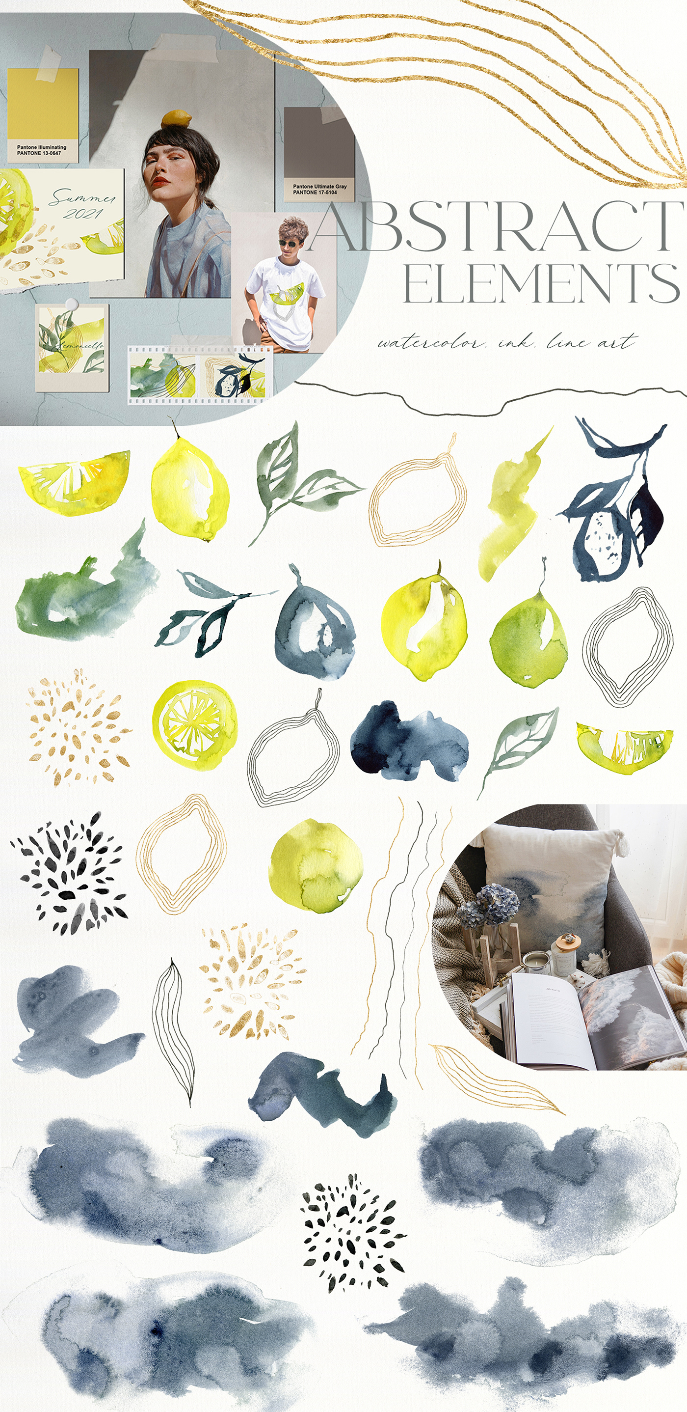 #abstract #Botanical #Branding #Citrus #Design #lemon #lemons #LineArt #mediterranean #Watercolor