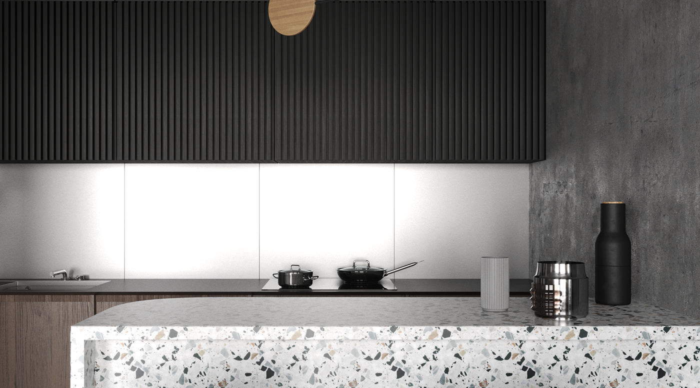 moder corona 3dsmax living room kitchen interior design  nika buzko
