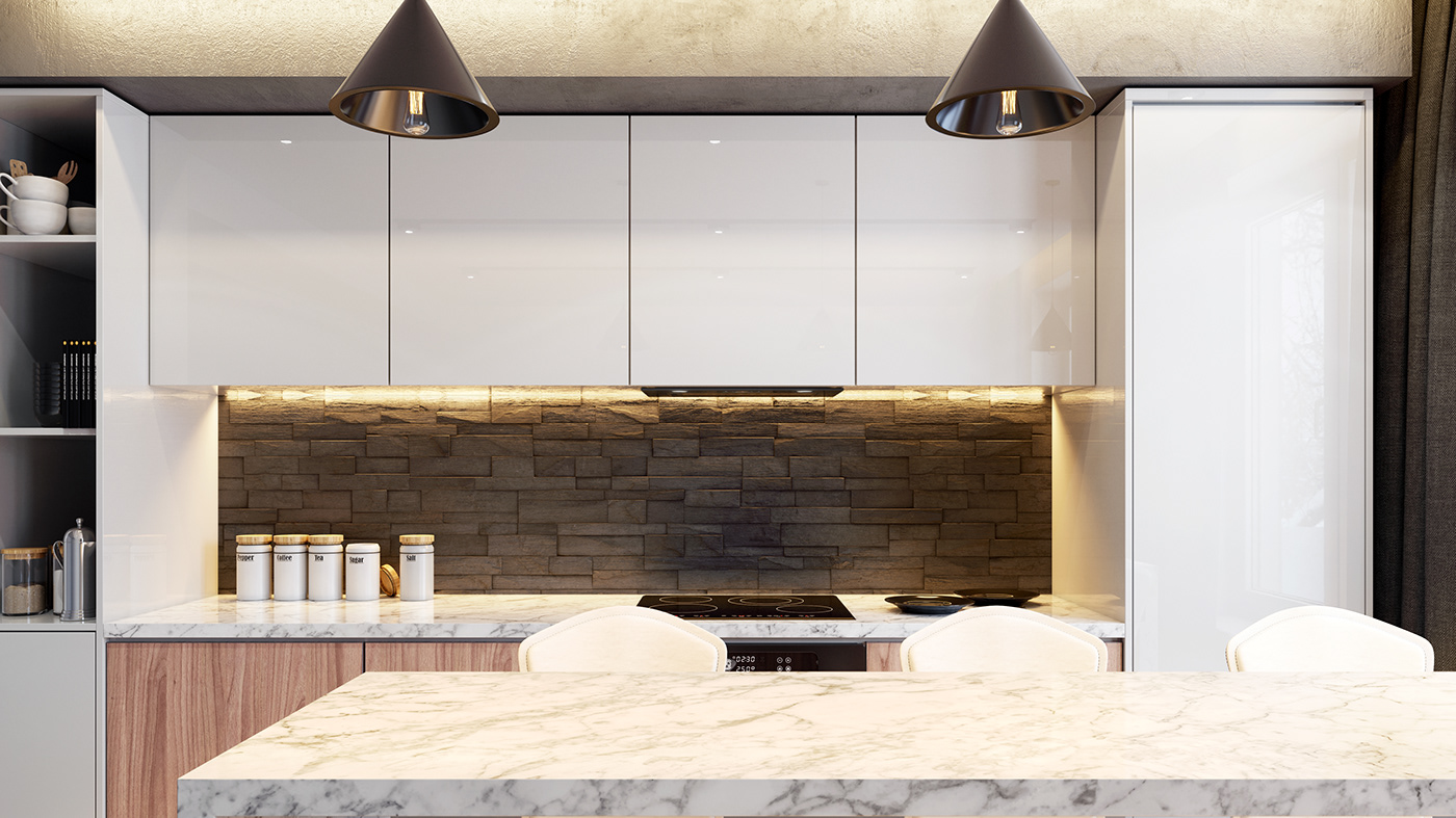 Interior Visualization kitchen kuchnia wizualizacja wnętrz architecture 3D Visualization winter Wizualizacje 3d