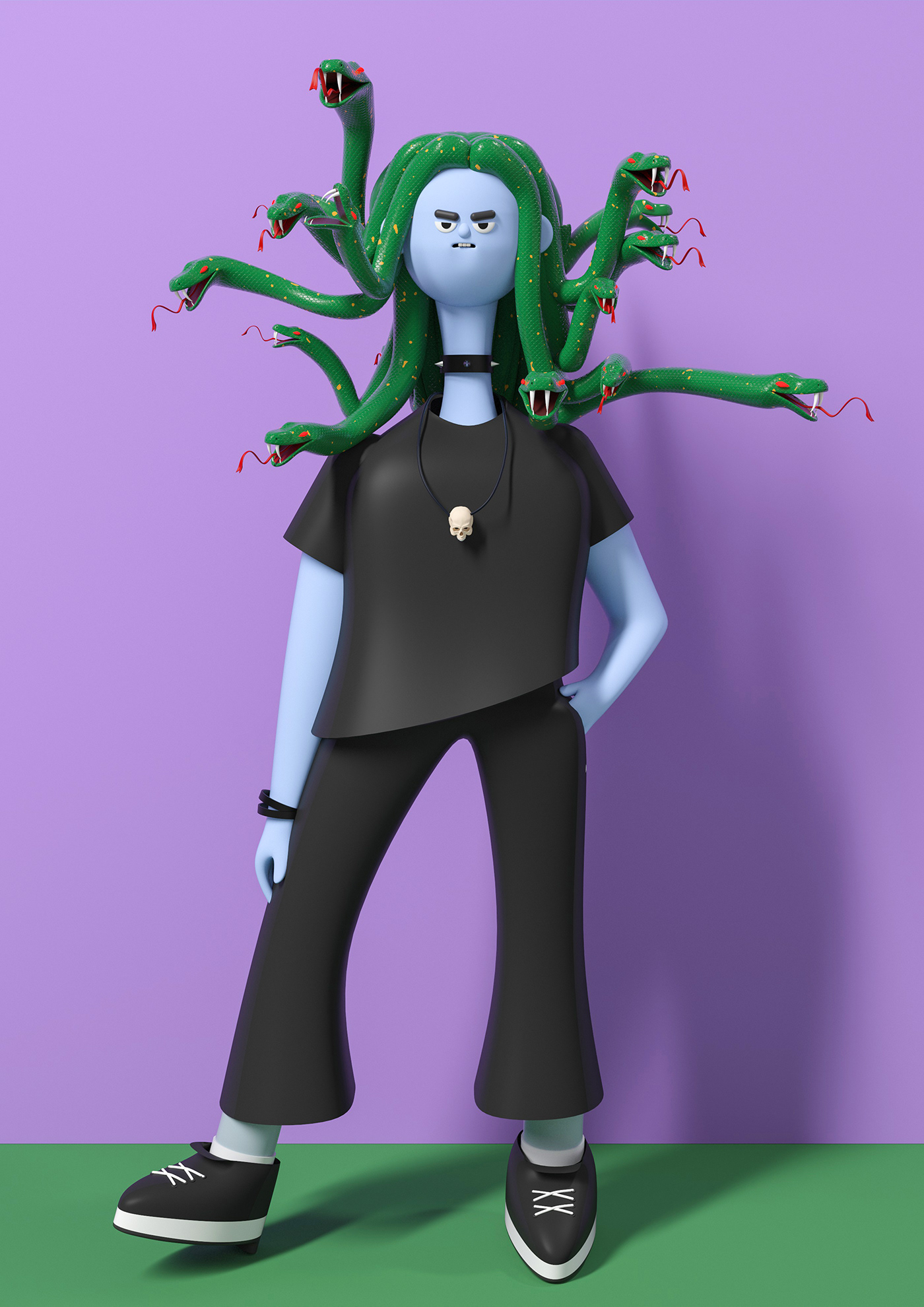 medusa snakes robot cat mask Cat ghost ugly Character design  cinema4d tarot card