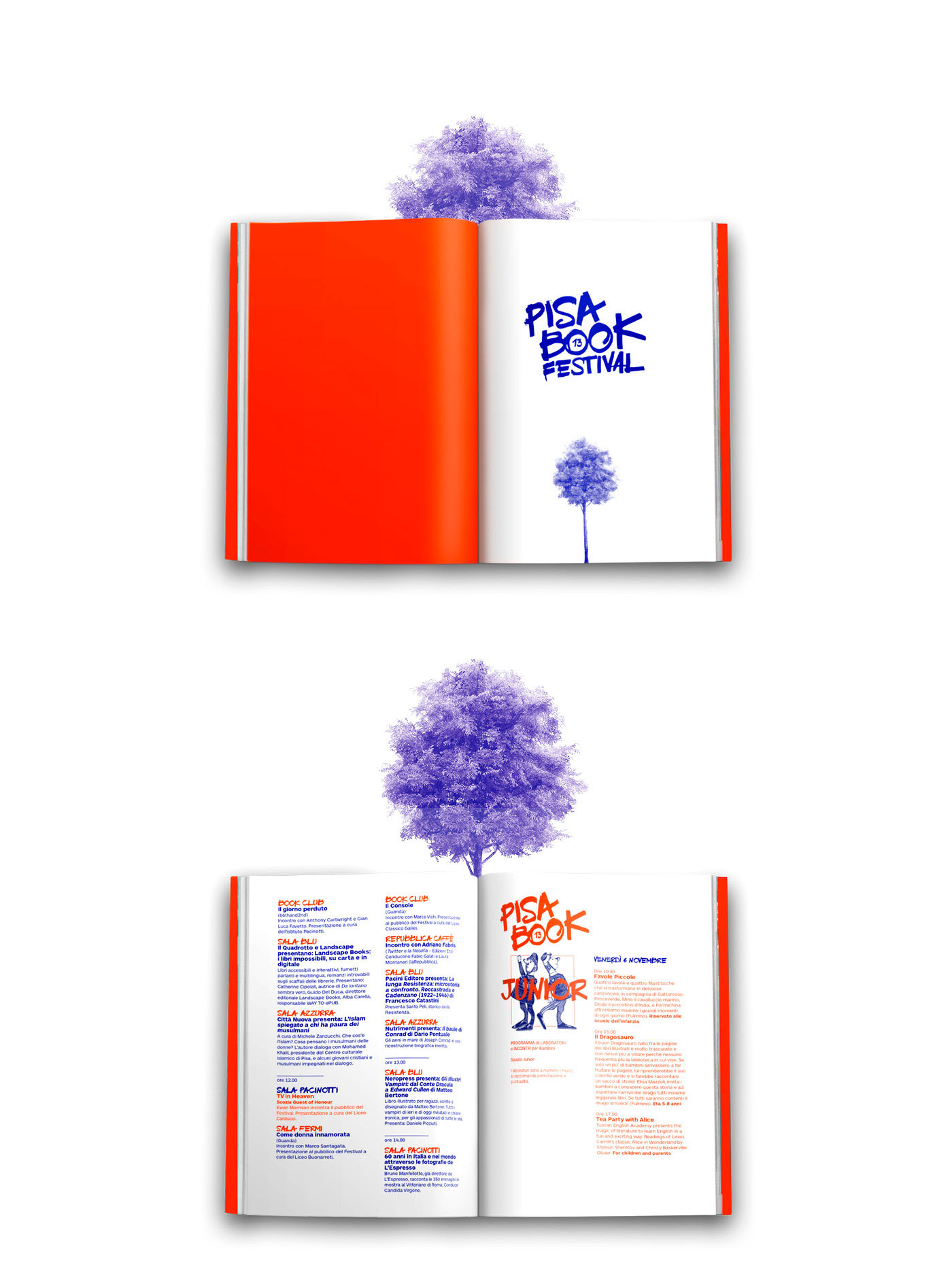festival Italy pantone orange blue White striking book poster Duotone font brush Tree  Young