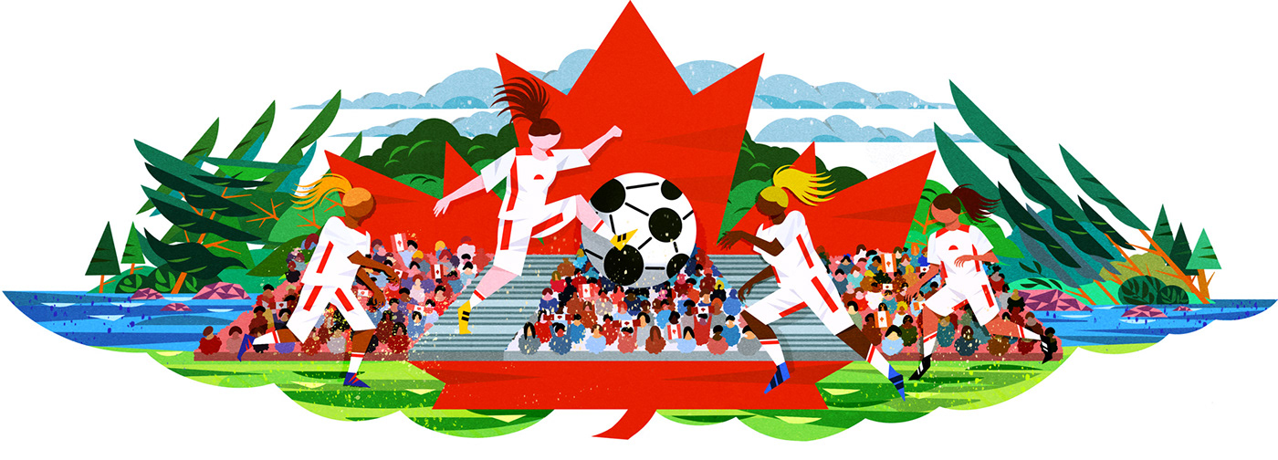 ILLUSTRATION  google Google Doodle women's world cup soccer football sports athlete Toronto art