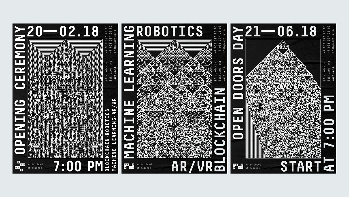 corpus Education branding  Voskhod design identity processing generative Cellular Automata blockchain