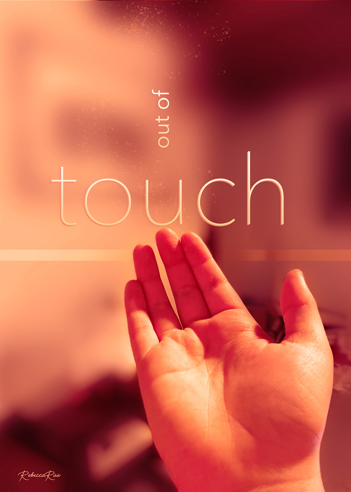 Out of Touch. Hand reaching out to touch the text but cannot touch it. Tension between words & image