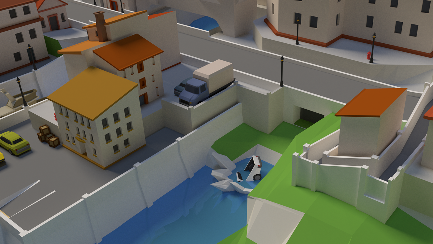 blender 3D animation  city Coast lighthouse