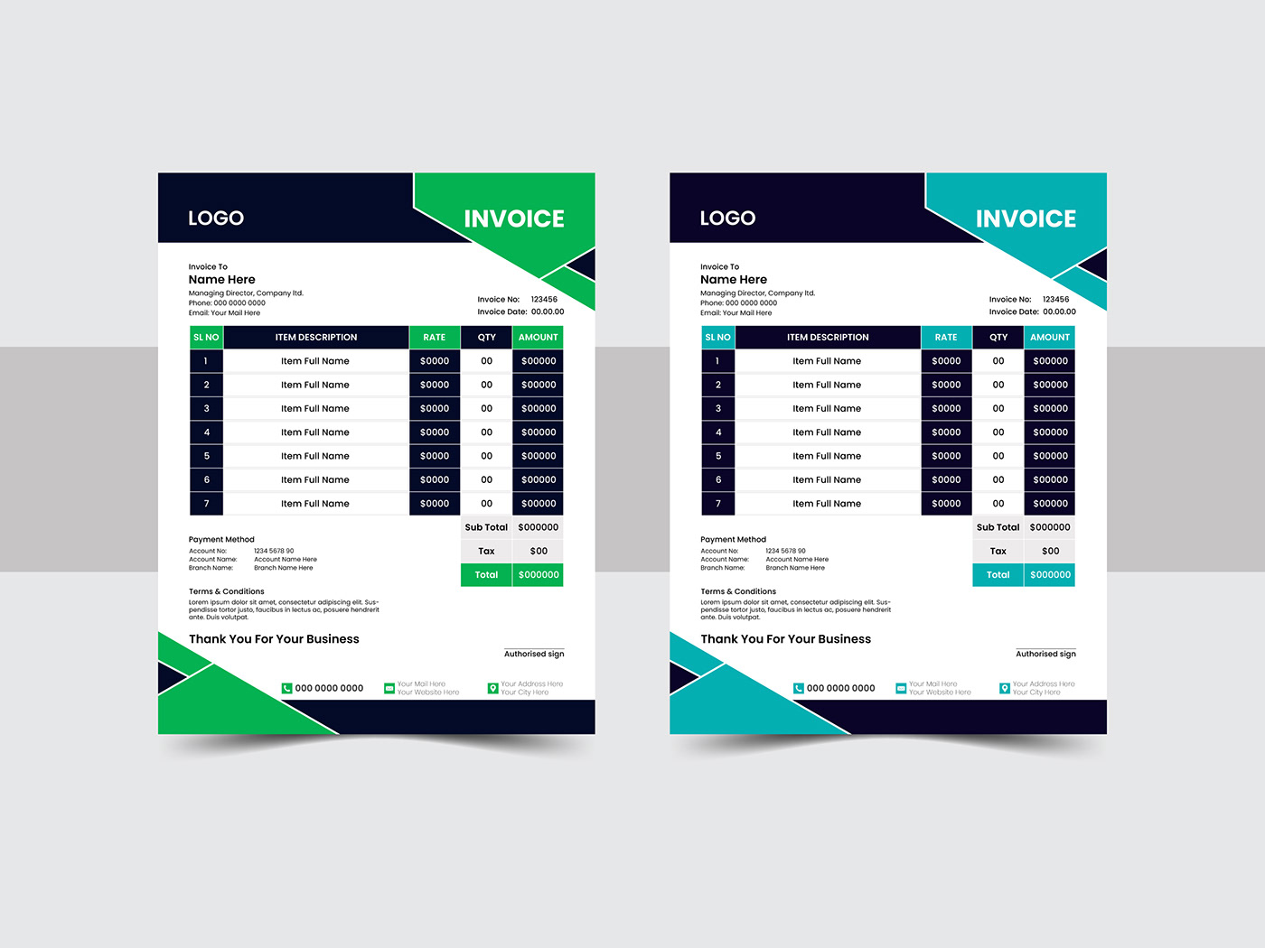 invoice simple creative template payment receipt clean modern print professional