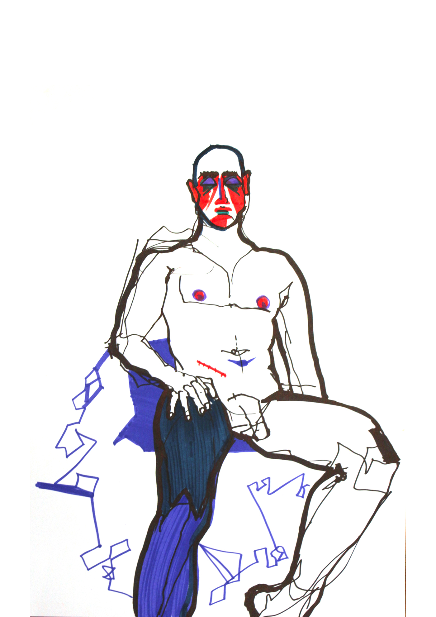 body man nude graphic Marker Drawing 
