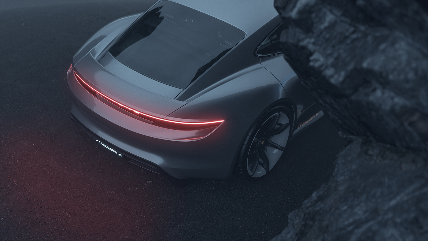 3D automotive   car CGI electric iceland Landscape Porsche rendering megascan