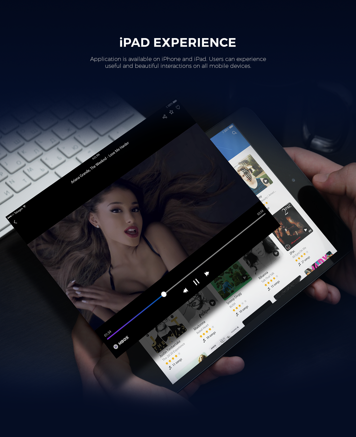 app mobile ios iphone iPad ux UI design interaction playlists songs Video clips headphones music app