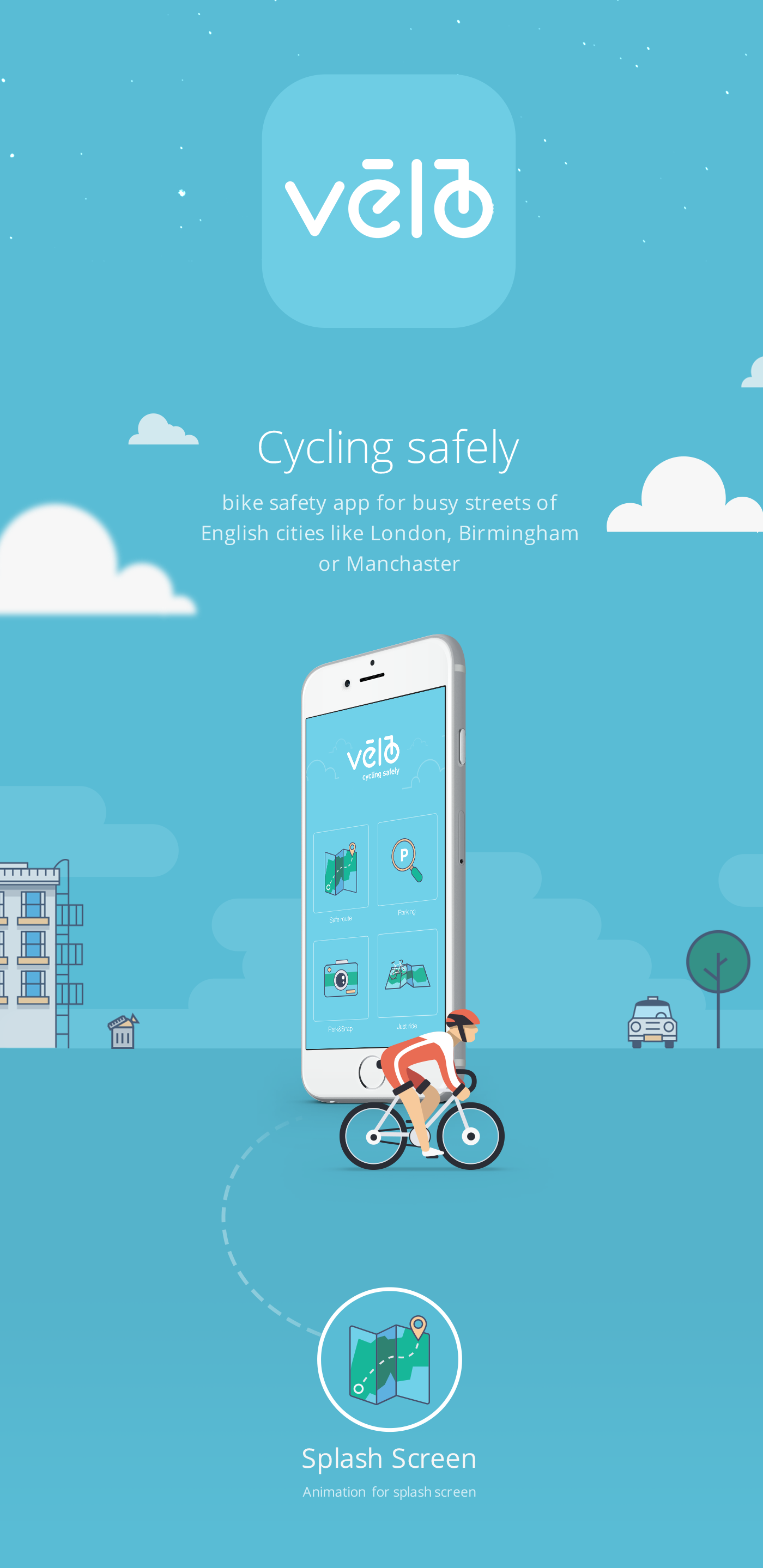 splash screen Loading screen ios app presentation Behance dribbble Bike biker city art