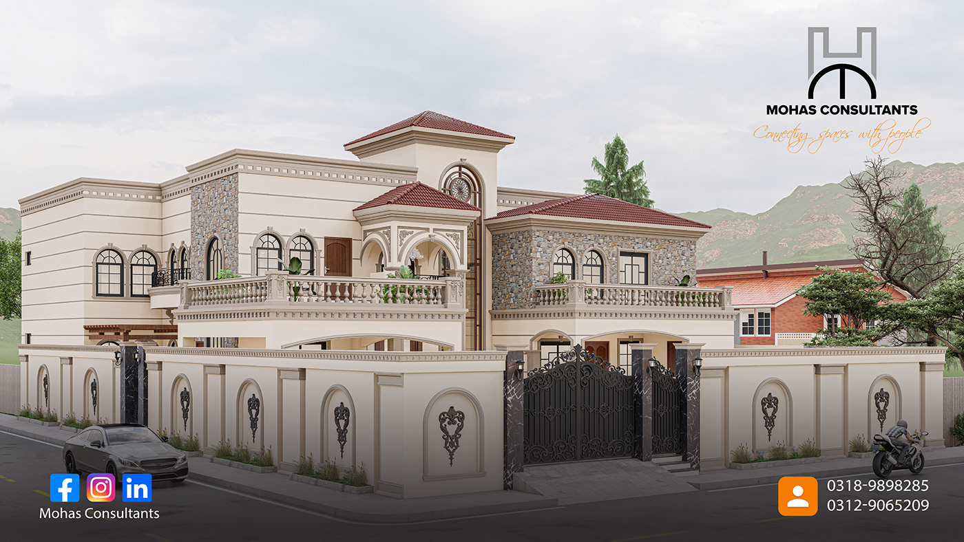 spanish Villa designer MOHASCONSULTANTS peshawar Pakistan residential architecture visualization doublestorey
