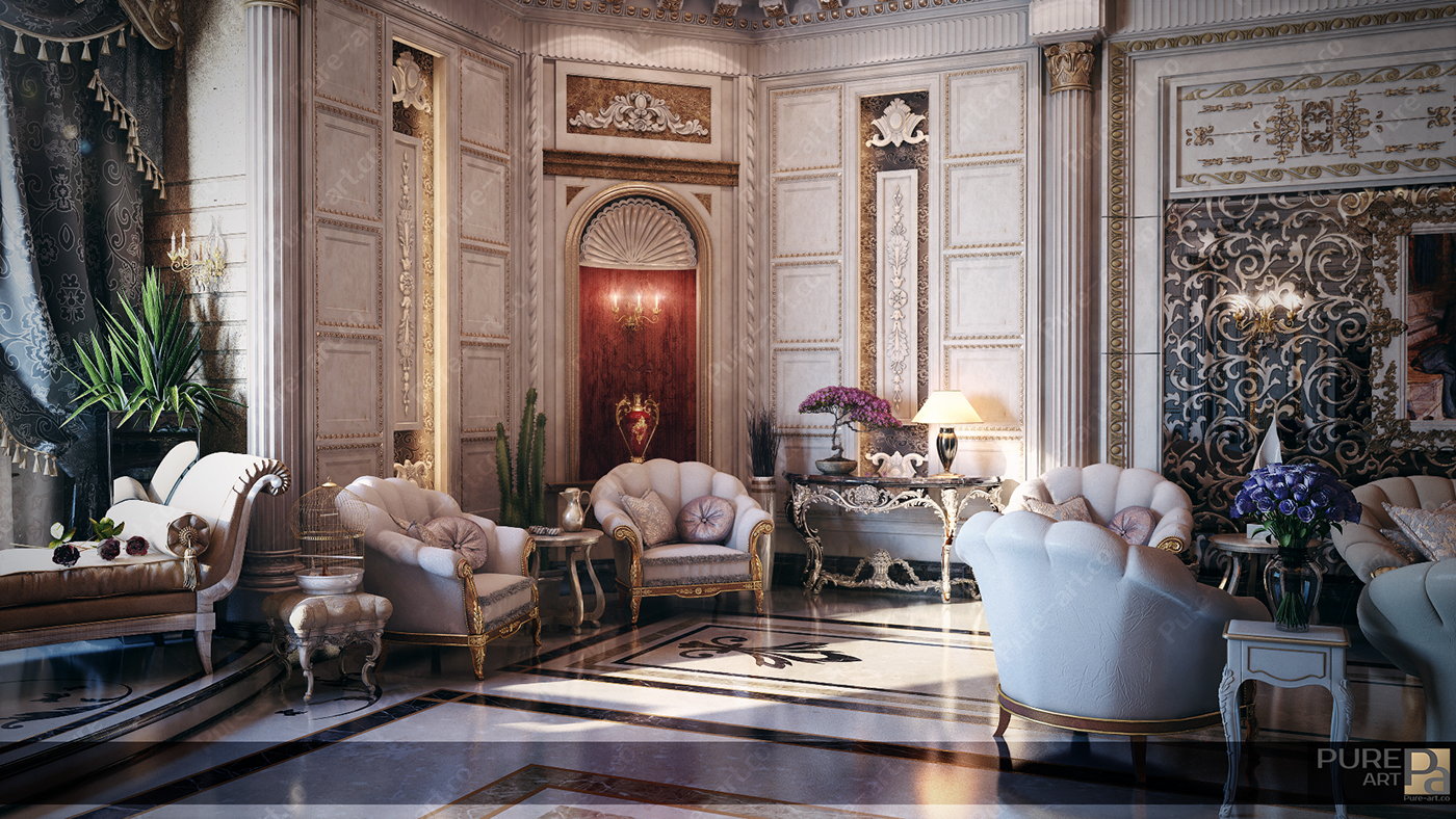 luxury Interior interiordesign design Classic royal Style Villa palace decor vray photoshop Pure art exterior