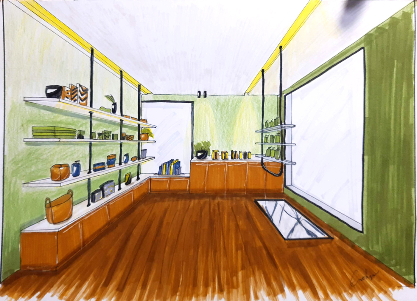 croqui design de interiores interior design  interiores comerciais loja em 3d Modelagem projeto 3d
