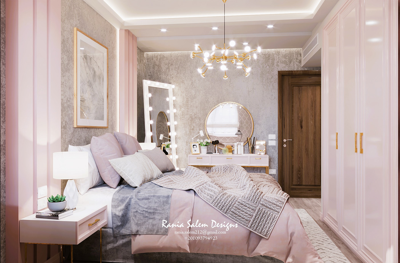 interior design  modern visualization architecture 3ds max design bedroom girls bedroom  pink architectural design