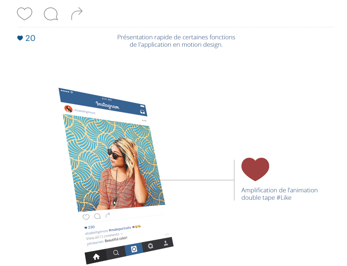motion design instagram after effects Interface interaction application app iphone blue Like comment commentaire video