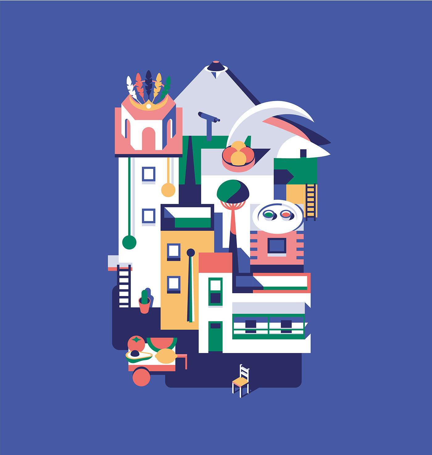 canary island vector building ILLUSTRATION village composition spain beach art islas canarias