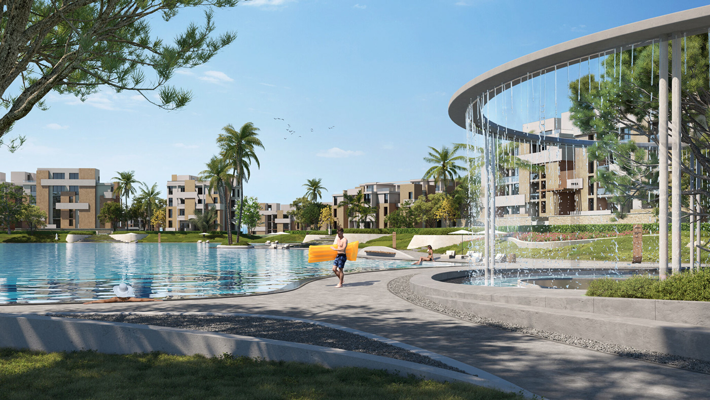 architecture visualization animation  3D sea Pool Landscape water lagoon beach