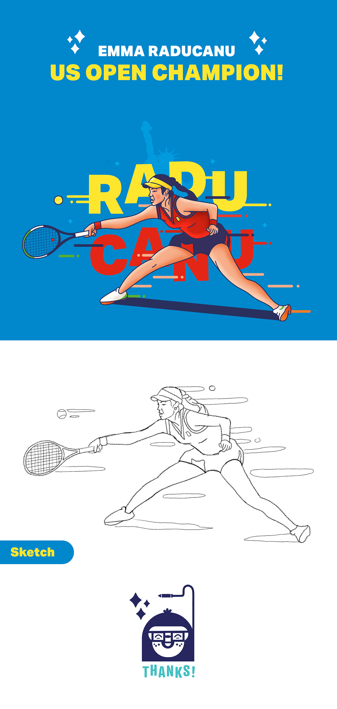 artwork Character design  Digital Art  Drawing  Emma Raducanu ILLUSTRATION  raducanu sport tennis wimbledon