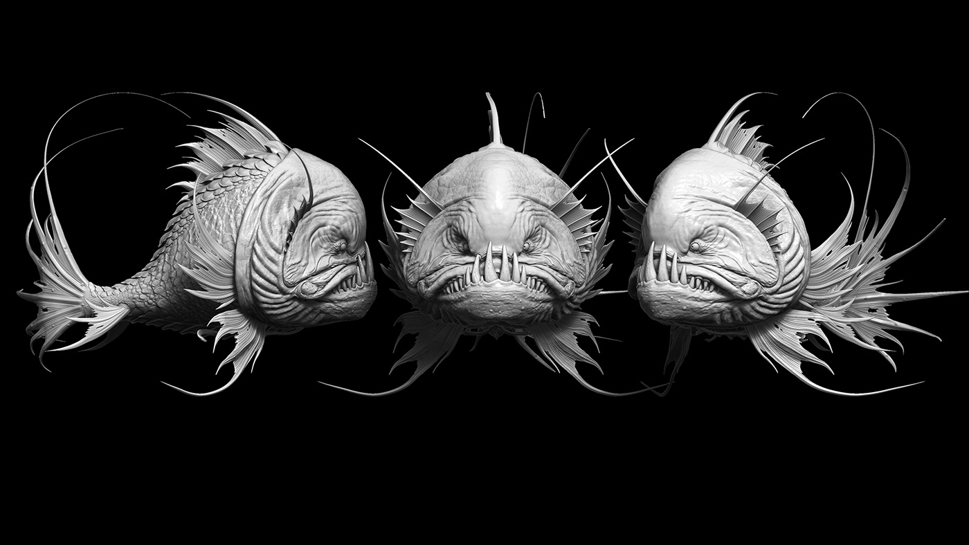 creature monster fish stylized 3dsculpting 3danimation 3dmodeling 3D gameart Charactermodeling