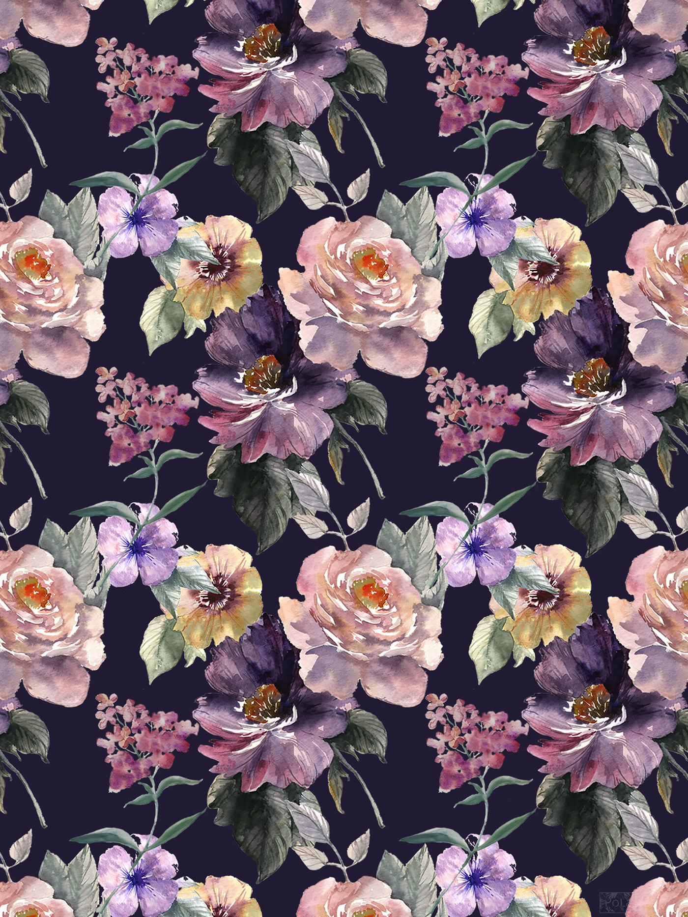 pattern textile Flowers leaves Flora textiledesign ILLUSTRATION  botanical watercolor