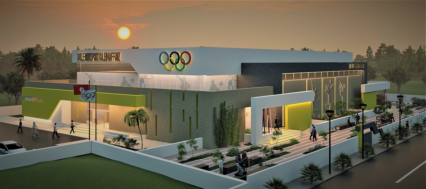 3D architecture concours d'architecture design perspective 3D Render sports tunisia