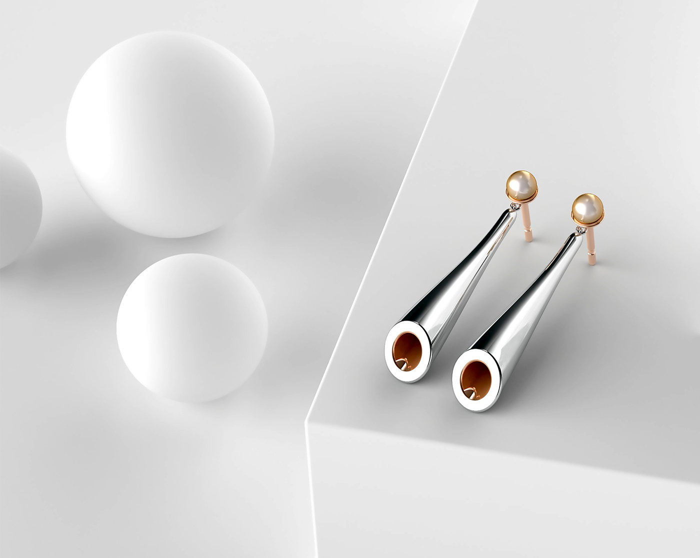 earrings 3d design jewelry stainless steel Render 3d modeling pearl Freelance Laleh Hakimizadeh design