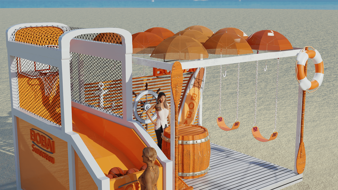 3D visualization Render summer beach sunscreen skincare Event Exhibition  booth