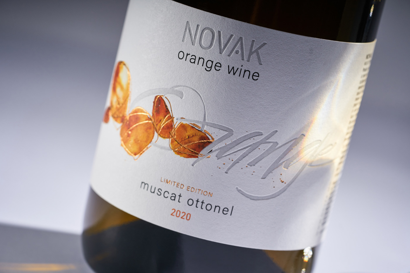 43oz Amber Calligraphy   design studio Moldova novak winery orange wine packaging design watercolor wine label